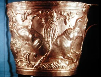 Cup, depicting a wild bull, found in the royal tomb of Vaphio, Sparta